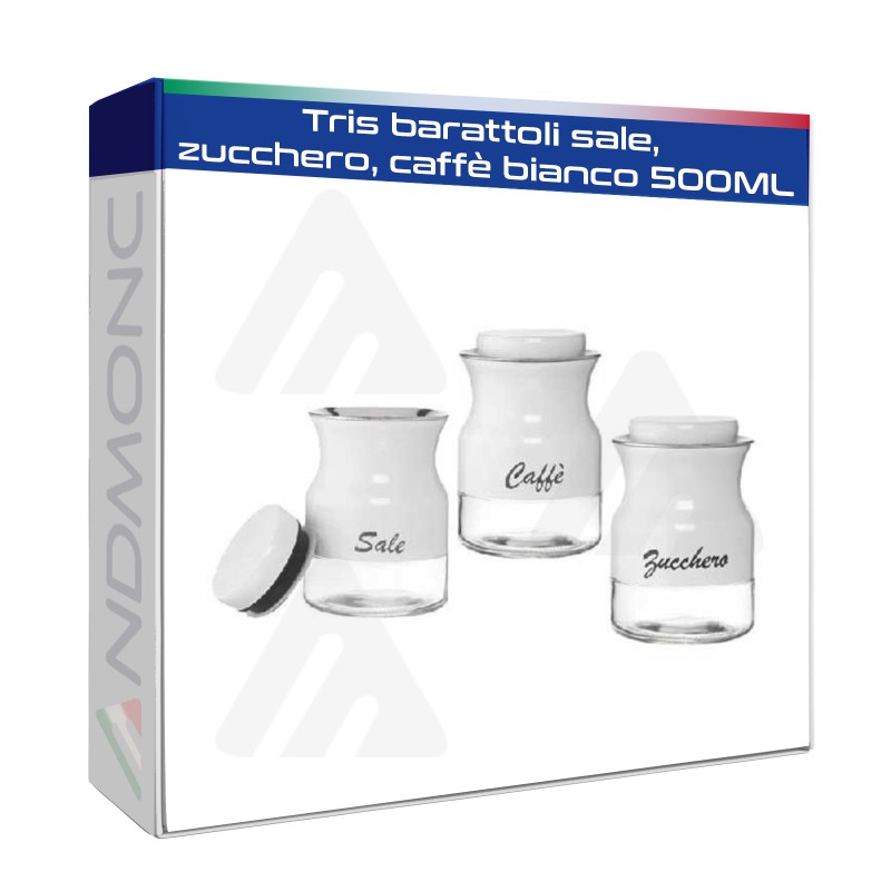 Tris barattoli sale/zucchero/caffè bianco 500ML