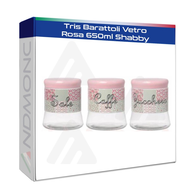 Tris Barattoli Vetro Rosa 650ml Shabby