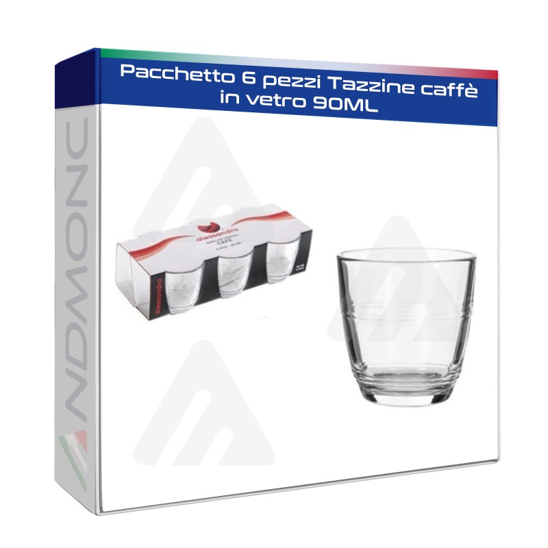 Pacchetto 6 pezzi Tazzine caffè in vetro 90ML art.107689