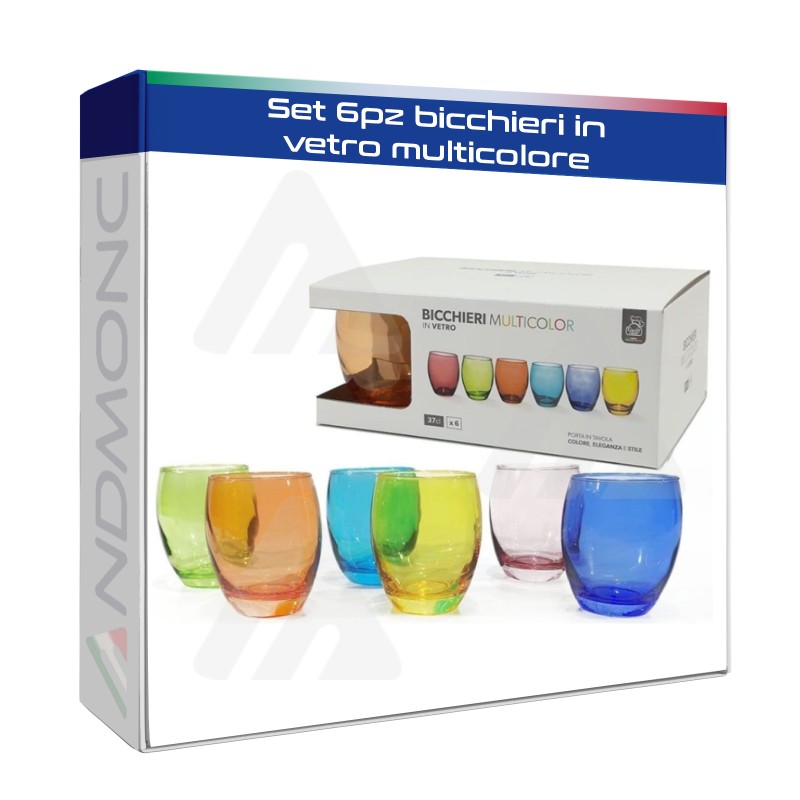 set 6pz bicchieri in vetro multicolore