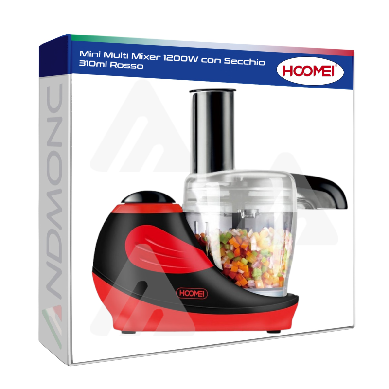 Hoomei Mini Multi Mixer 1200W con Secchio 310ml Rosso