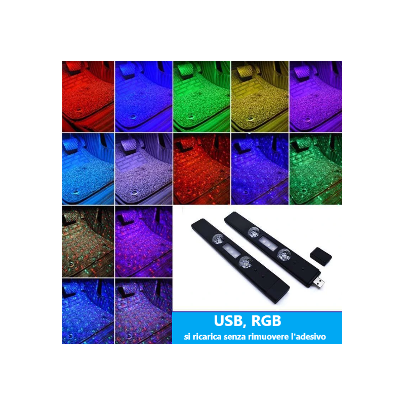 2x LED luce ambientale USB RGB senza fili Auto Mini Cooper