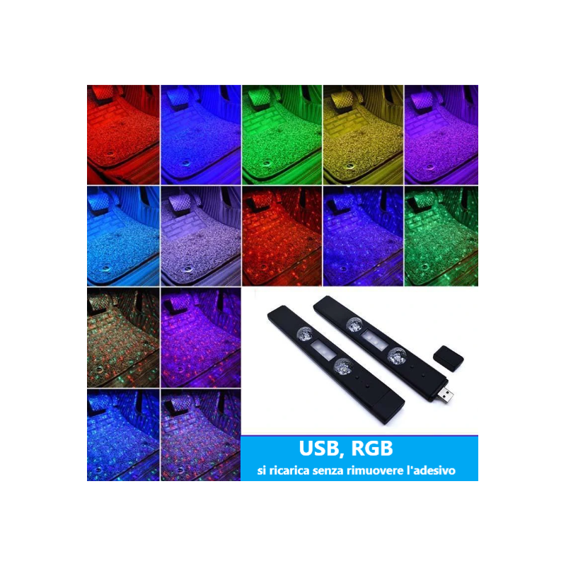 Anlising 2PCS LED Luci Interne Auto, RGB 7 Colori Regolabile USB  Ricaricabile Auto LED Touch Luce, Led Auto Senza Fili Accessori, LED Auto  Interni