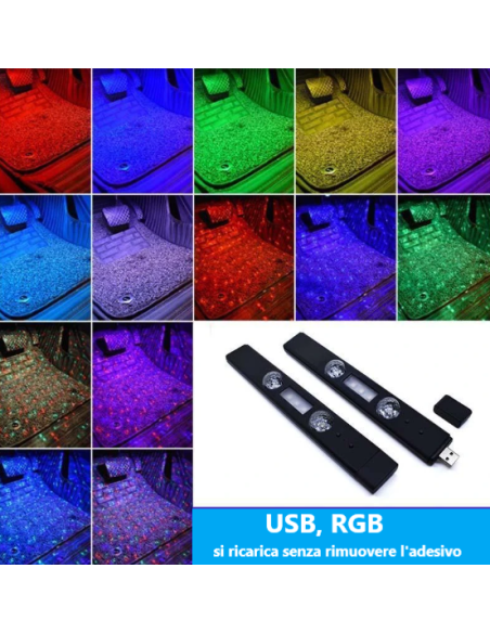 Anlising 2PCS LED Luci Interne Auto, RGB 7 Colori Regolabile USB  Ricaricabile Auto LED Touch Luce, Led Auto Senza Fili Accessori, LED Auto  Interni