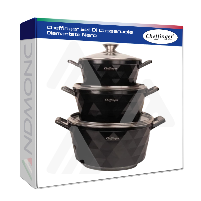 Cheffinger Set Di Casseruole Diamantate Nero