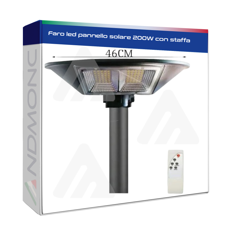 Faro led pannello solare 200W con staffa