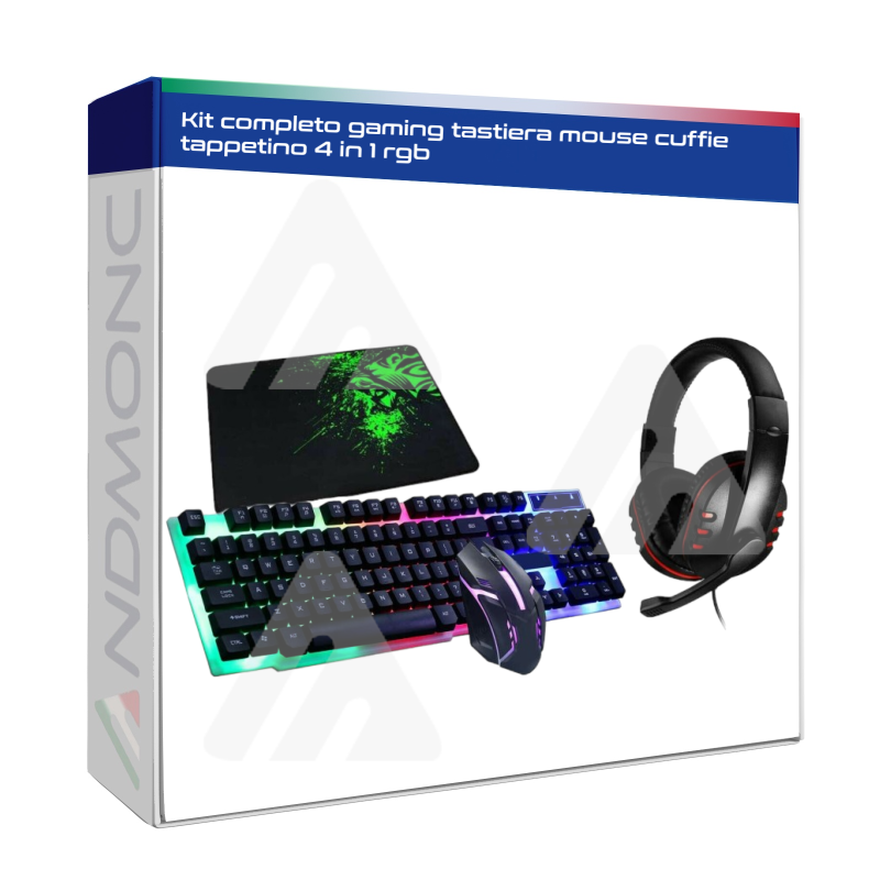 Kit completo gaming tastiera mouse cuffie tappetino 4 in 1 rgb