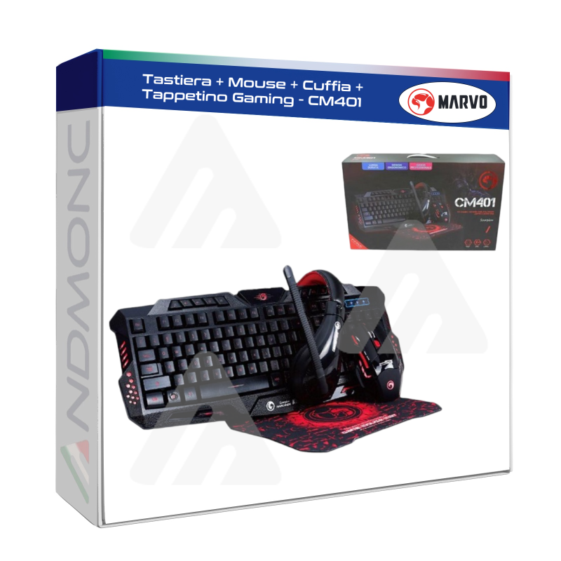 MARVO Tastiera + Mouse + Cuffia + Tappetino Gaming - CM401