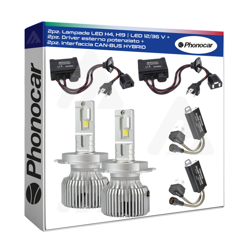 Coppia Lampade H4, H19 | LED 12/36 V Phonocar 8500 Lm CAN BUS