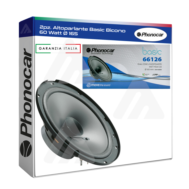 2pz. Phonocar Altoparlante Basic Bicono 60 Watt Ø 165