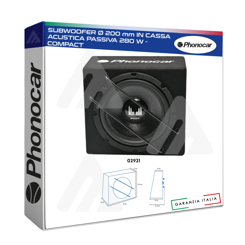 Phonocar Subwoofer Ø 200 mm in cassa acustica passiva 280 W - COMPACT