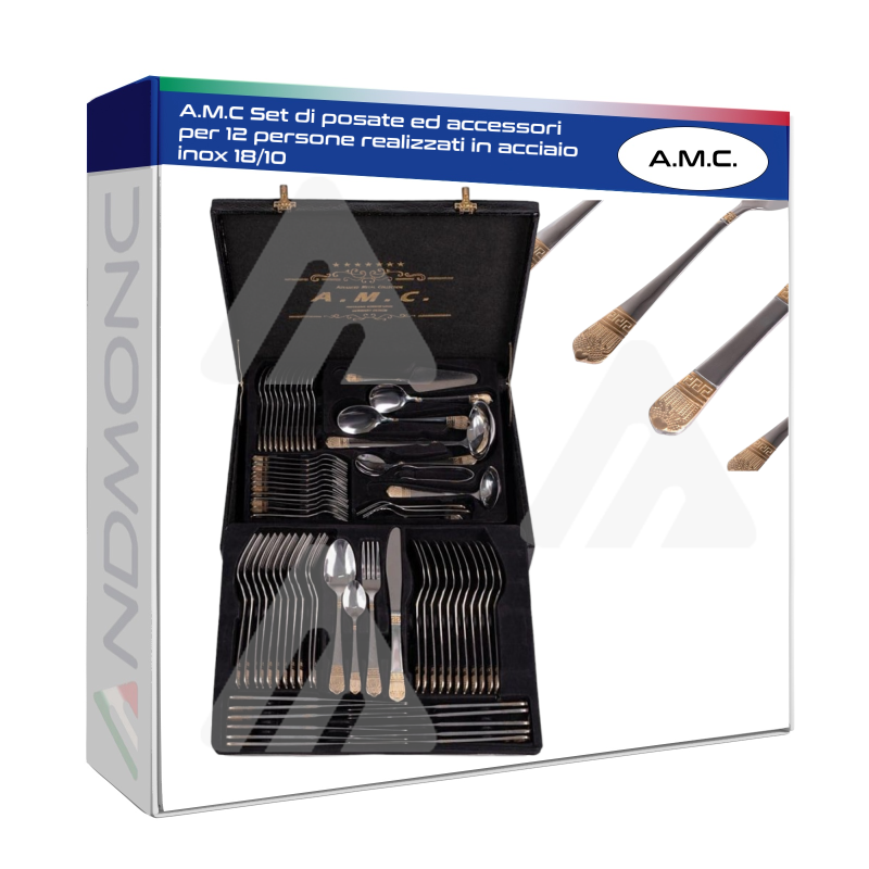 A.M.C Set di posate ed accessori per 12 persone realizzati in acciaio inox 18/10