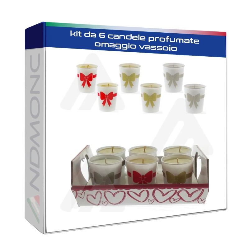 kit da 6 candele profumate omaggio vassoio