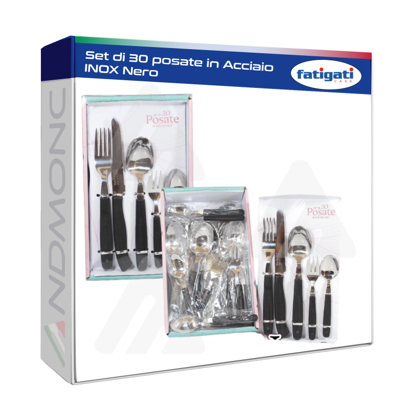 Set di 30 posate in Acciaio INOX Nero Fatigati