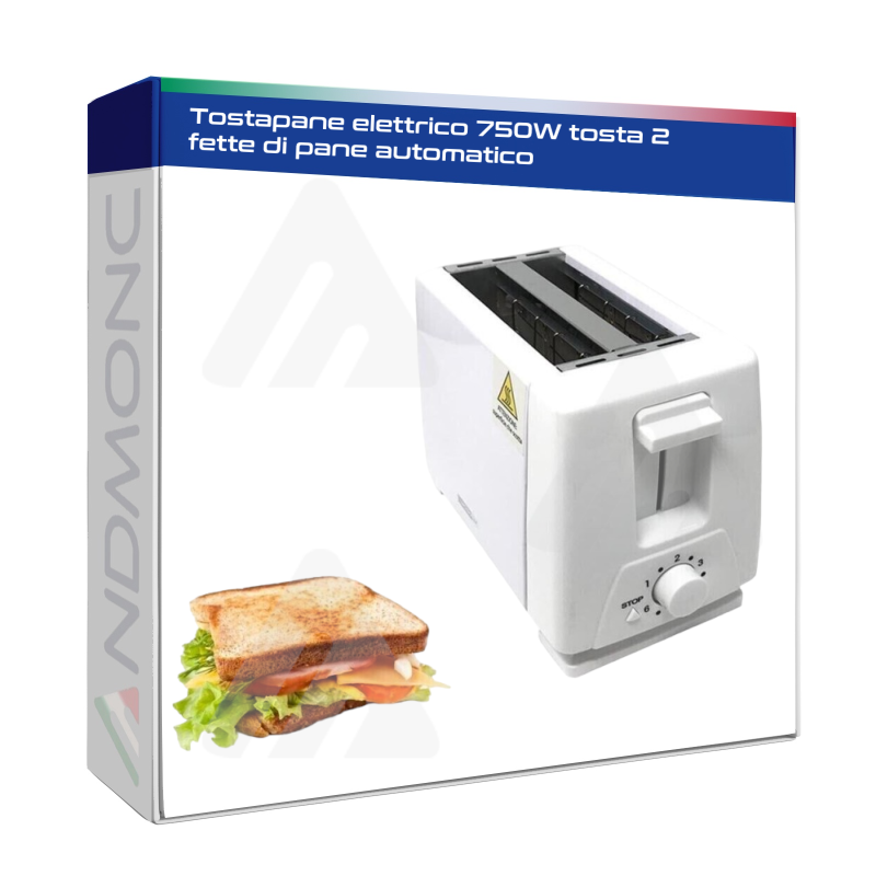 Tostapane elettrico 750W tosta 2 fette di pane automatico