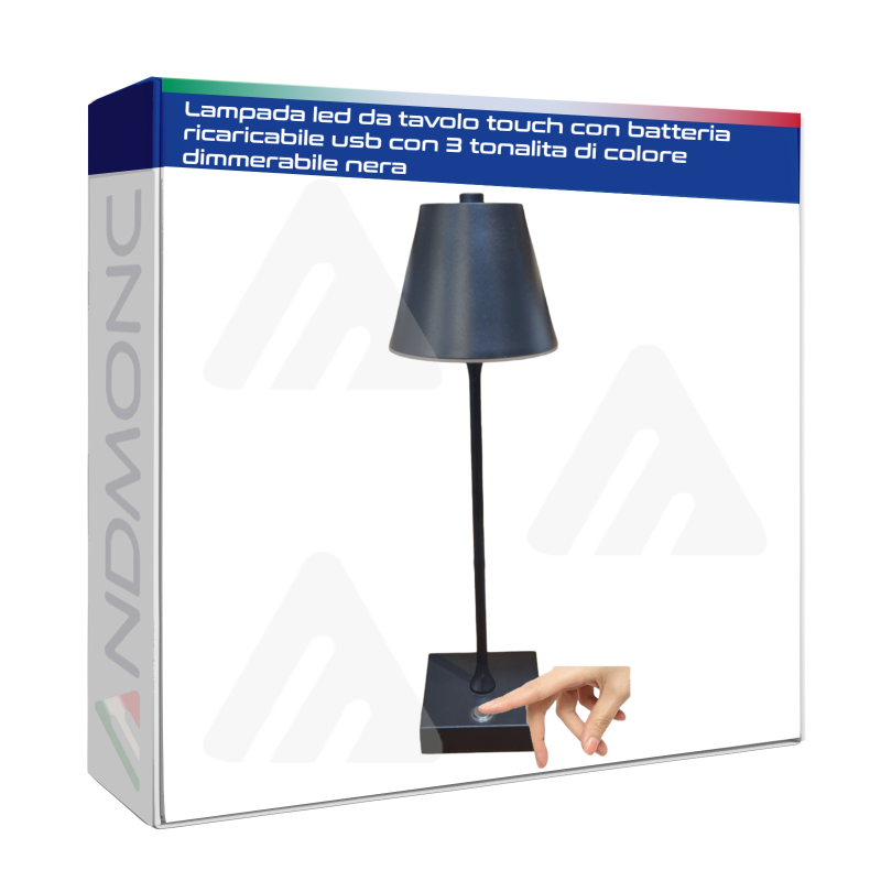 Lampada led da tavolo touch con batteria ricaricabile usb con 3 tonalita di colore dimmerabile nera