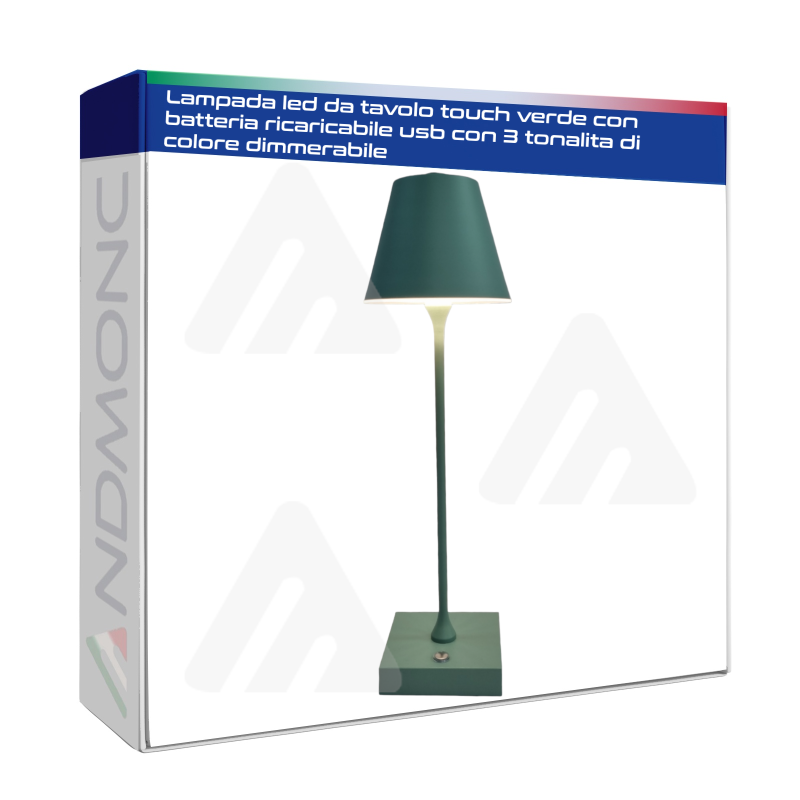 Lampada led da tavolo touch verde con batteria ricaricabile usb con 3 tonalita di colore dimmerabile