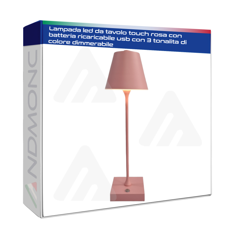 Lampada led da tavolo touch rosa con batteria ricaricabile usb con 3 tonalita di colore dimmerabile