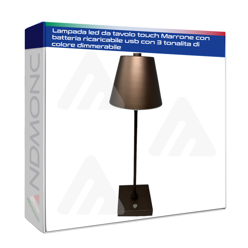 Lampada led da tavolo touch Marrone con batteria ricaricabile usb con 3 tonalita di colore dimmerabile