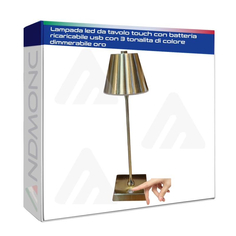 Lampada led da tavolo touch con batteria ricaricabile usb con 3 tonalita di colore dimmerabile oro