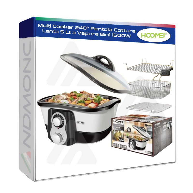 Multi Cooker 240° Pentola Cottura Lenta 5 Lt Cucina a Vapore 8in1 1500W HM-5352