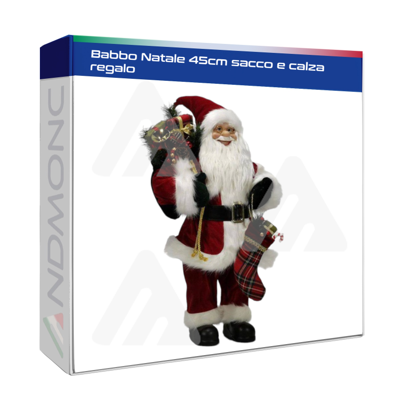 Babbo Natale 45cm sacco e calza regalo