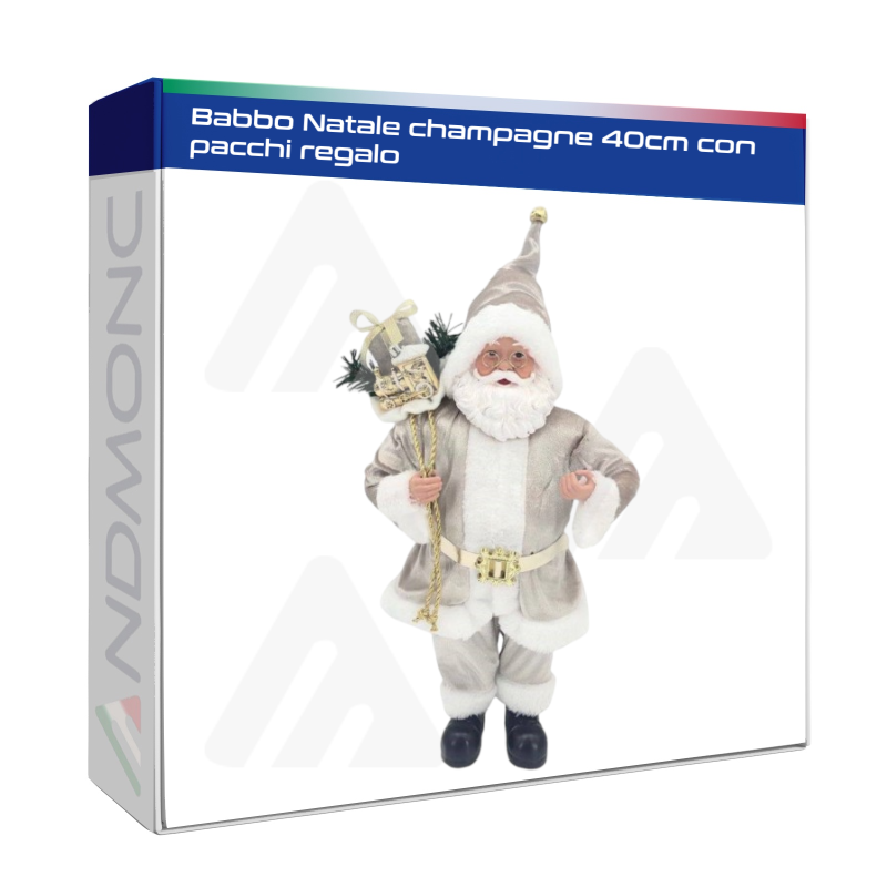 Babbo Natale champagne 40cm con pacchi regalo