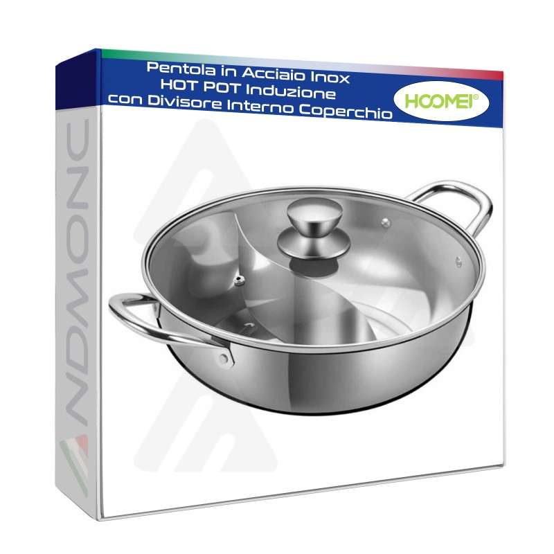 Pentola in Acciaio Inox HOT POT Induzione con Divisore Interno Coperchio HM-5303