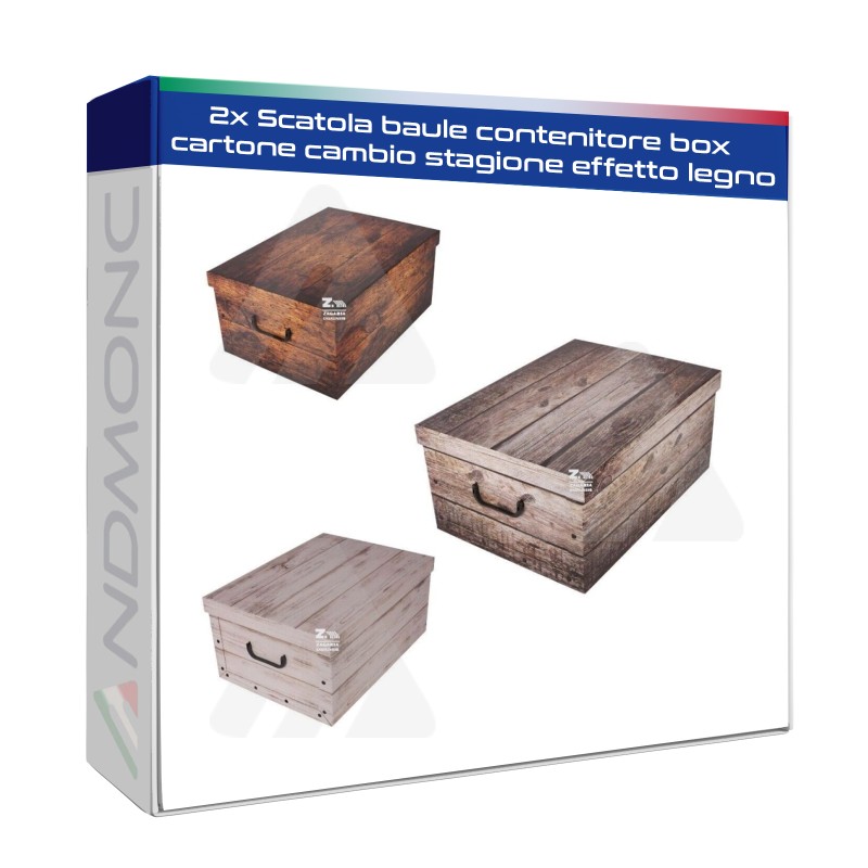 2x Scatola baule contenitore box cartone cambio stagione effetto legno