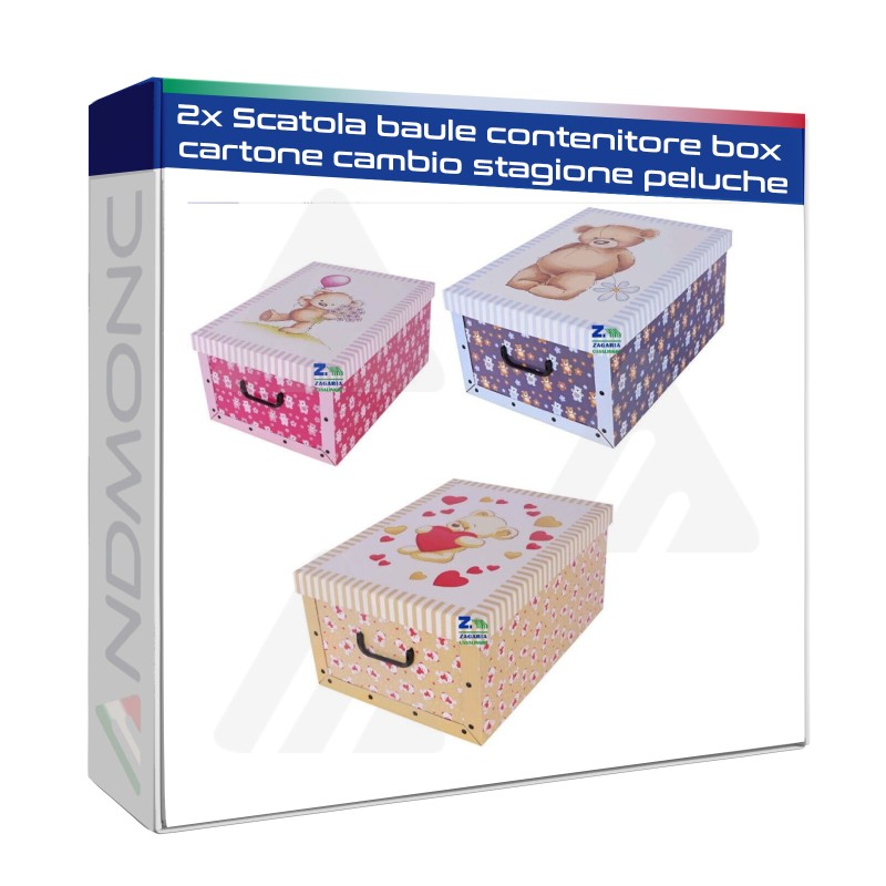 2x Scatola baule contenitore box cartone cambio stagione peluche