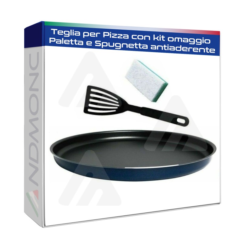 Teglia per Pizza con kit omaggio Paletta e Spugnetta antiaderente