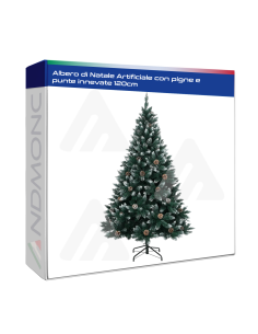 Albero di Natale Artificiale con pigne e punte innevate 120cm