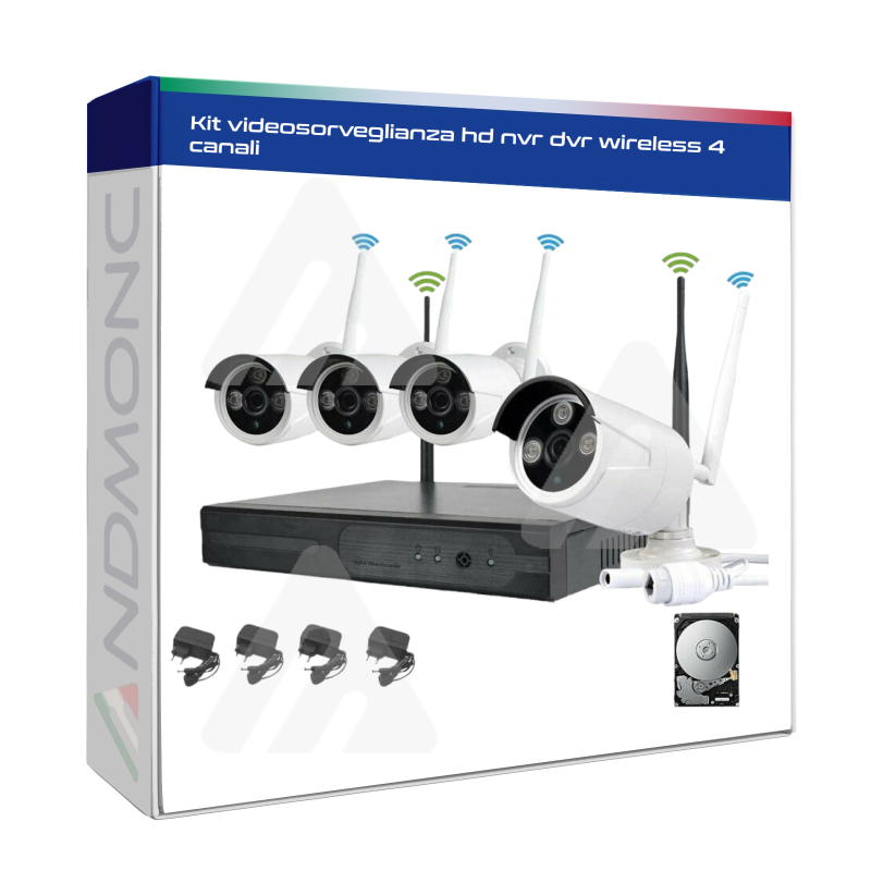 Kit videosorveglianza hd nvr dvr wireless 4 canali