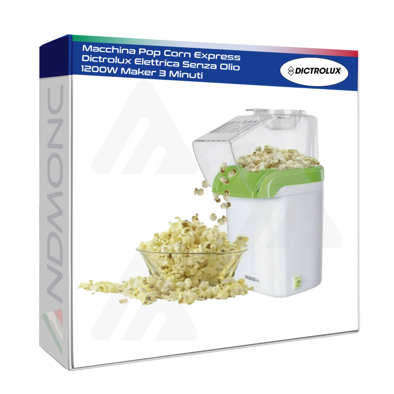 Macchina Pop Corn Express Dictrolux Elettrica Senza Olio 1200W Maker 3 Minuti