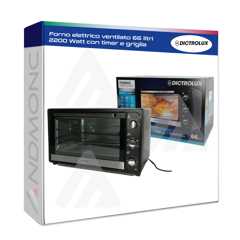 Forno elettrico ventilato 66 litri 2200 Watt con timer e griglia