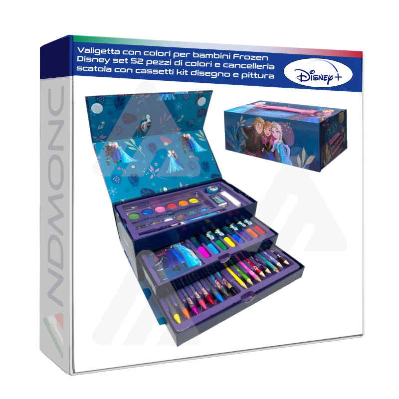 Valigetta con colori per bambini Frozen Disney set 52 pezzi di colori e cancelleria scatola con cassetti kit disegno e pittura