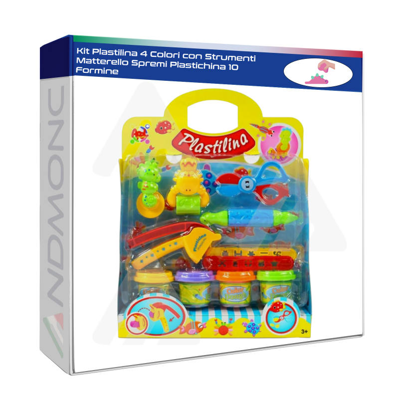 Kit Plastilina 4 Colori con Strumenti Matterello Spremi Plastichina 10 Formine