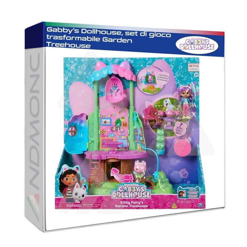 Gabby’s Dollhouse, set di gioco trasformabile Garden Treehouse luci, accessori e personaggi