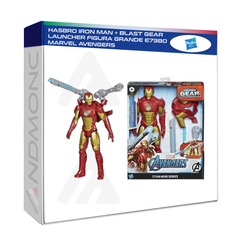 HASBRO IRON MAN + BLAST GEAR LAUNCHER figura grande Marvel Avengers