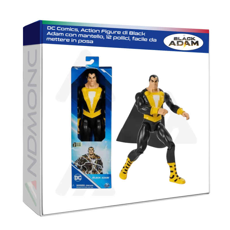 DC Comics, Action Figure di Black Adam con mantello, 12 pollici, facile da mettere in posa