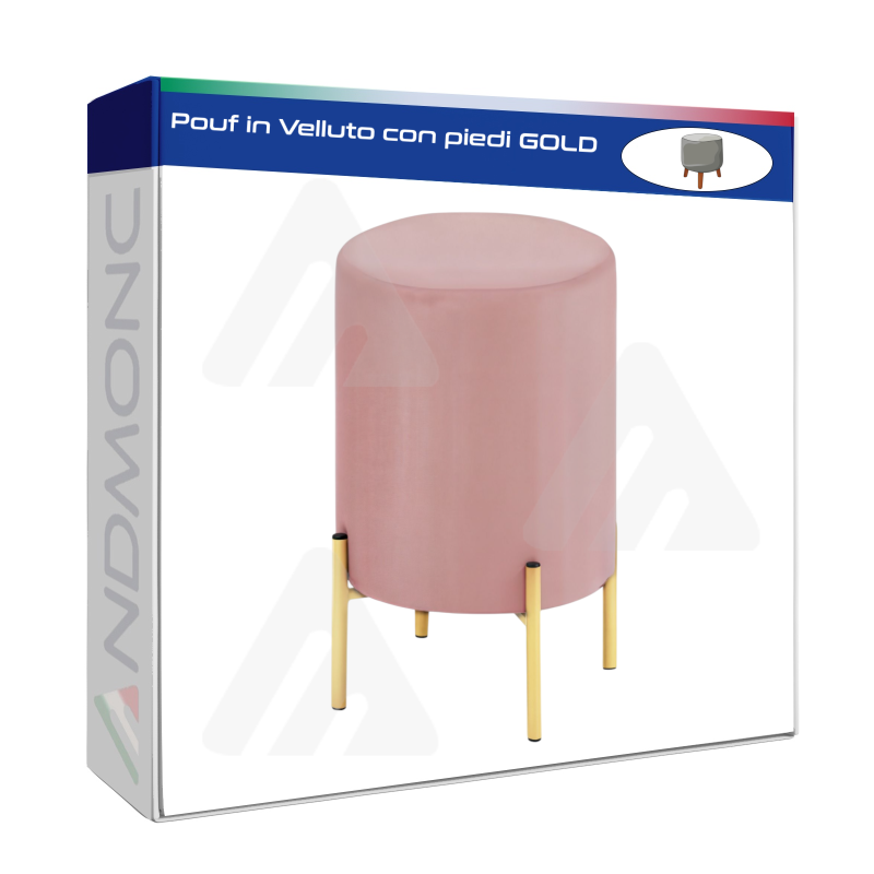 Pouf in Velluto Rosa con piedi in metallo GOLD