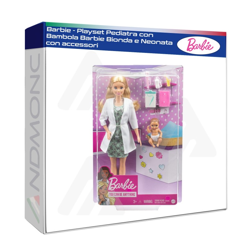 Barbie - Play Set Pediatra con bambola barbie bionda e neonata con accessori