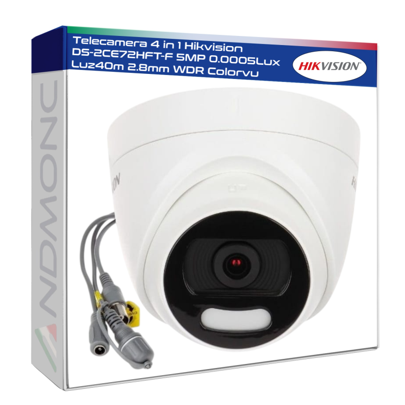 Telecamera 4 in 1 Hikvision DS-2CE72HFT-F 5MP 0.0005Lux Luz40m 2.8mm WDR Colorvu