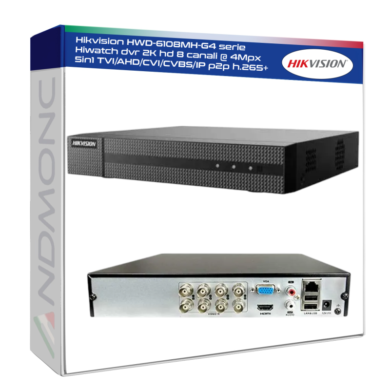 Hikvision HWD-6108MH-G4 serie Hiwatch dvr 2K hd 8 canali @ 4Mpx 5in1 TVI/AHD/CVI/CVBS/IP p2p h.265+