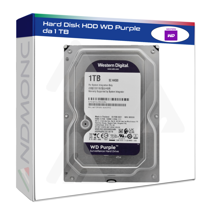 Hard Disk HDD WD Purple da 1 TB