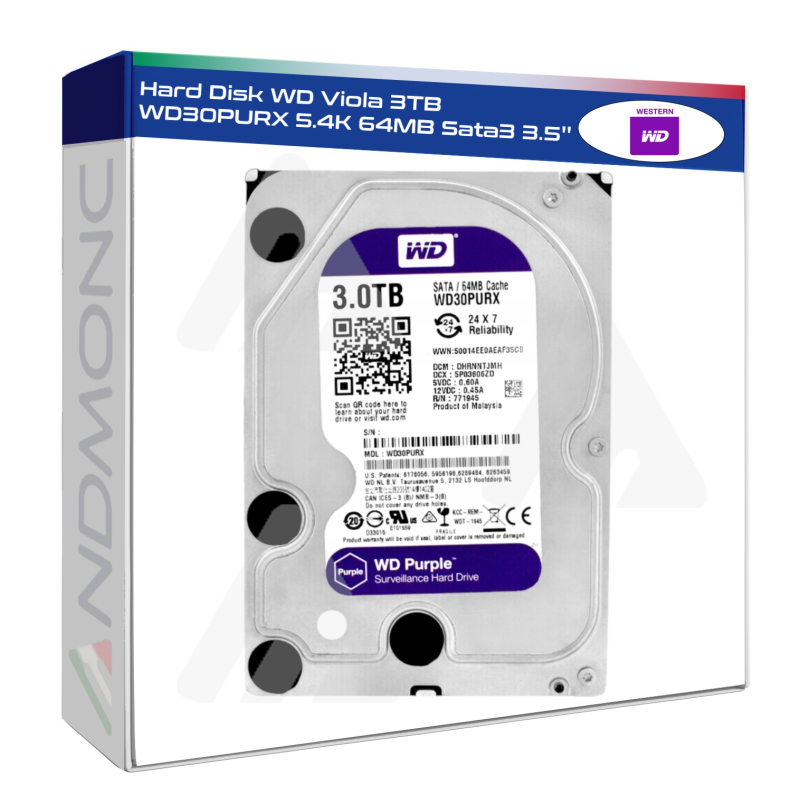 Hard Disk WD Viola 3TB WD30PURX 5.4K 64MB Sata3 3.5''