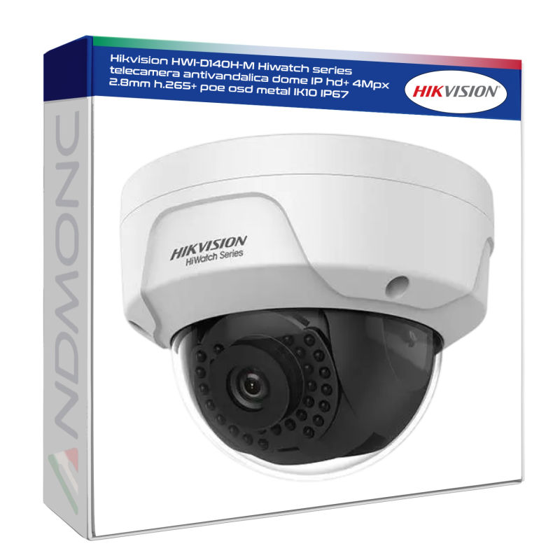 Hikvision HWI-D140H-M Hiwatch series telecamera antivandalica dome IP hd+ 4Mpx 2.8mm h.265+ poe osd metal IK10 IP67