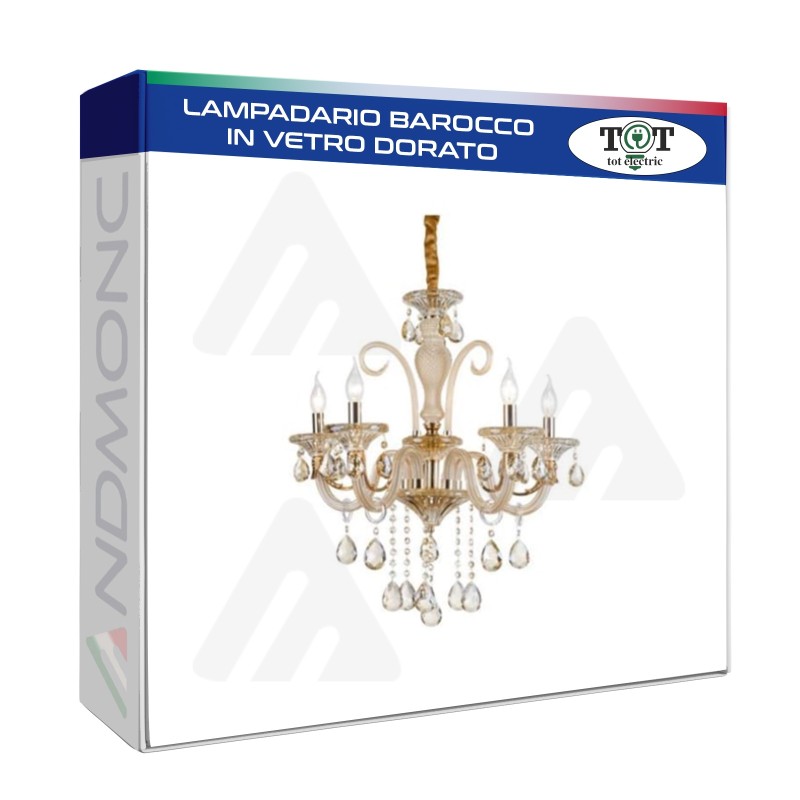 LAMPADARIO BAROCCO IN VETRO DORATO_21 art. 8676-5