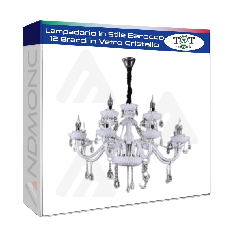 Lampadario Classico in Stile Barocco con 12 Bracci in Vetro Cristallo e Metallo Bianco_19 art. 8160-8-4