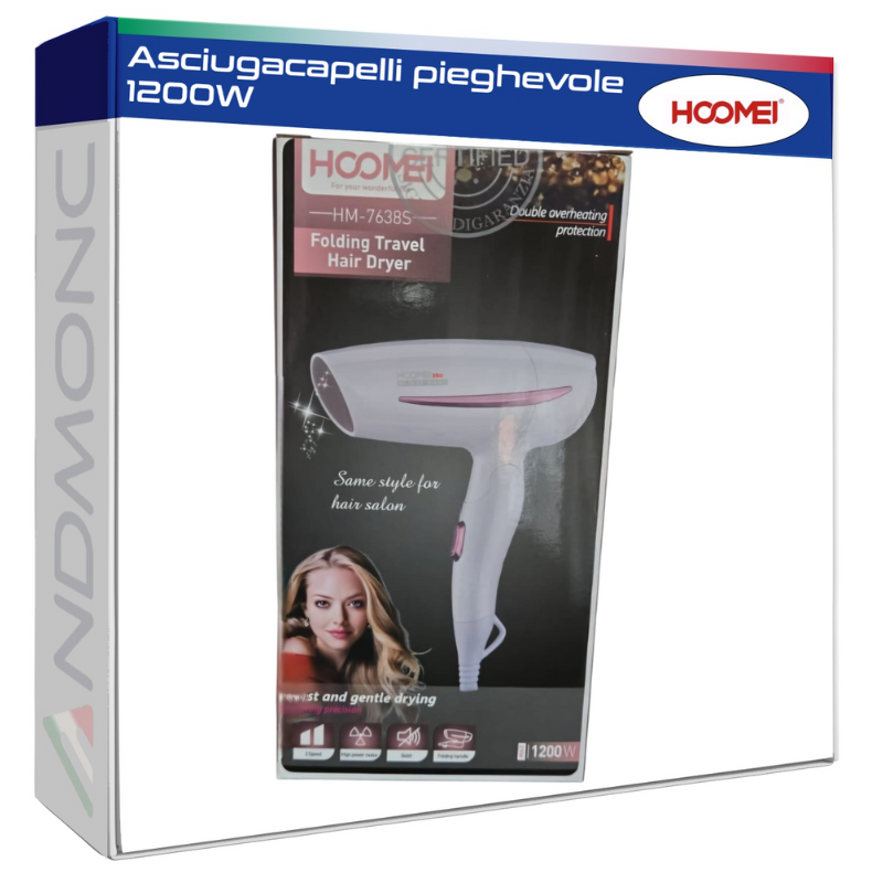 Asciugacapelli pieghevole da viaggio 1200W - hoomei hm-7638s